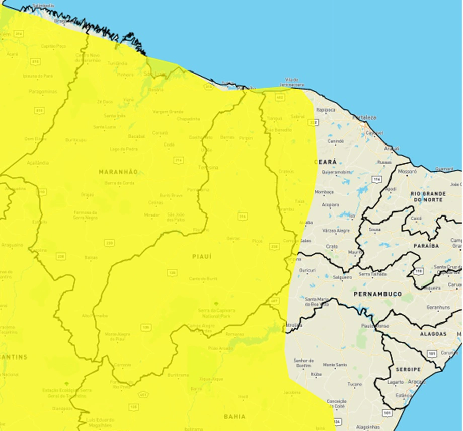 Inmet emite alerta amarelo de chuvas intensas para todo o Piauí