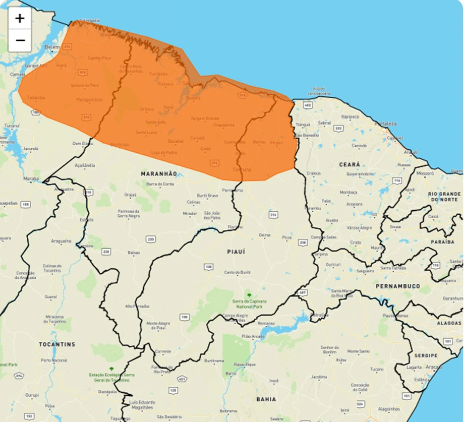 Inmet emite alerta de chuvas intensas para 58 municípios do Piauí
