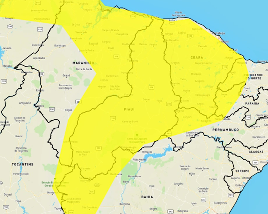 Inmet emite alerta de chuvas intensas para todas as regiões do Piauí