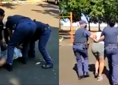 Mulher sendo presa pela Guarda Municipal de Araraquara