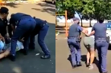 Mulher sendo presa pela Guarda Municipal de Araraquara