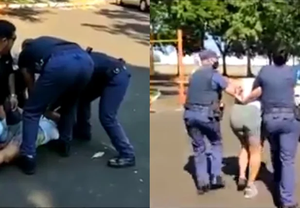 Mulher sendo presa pela Guarda Municipal de Araraquara
