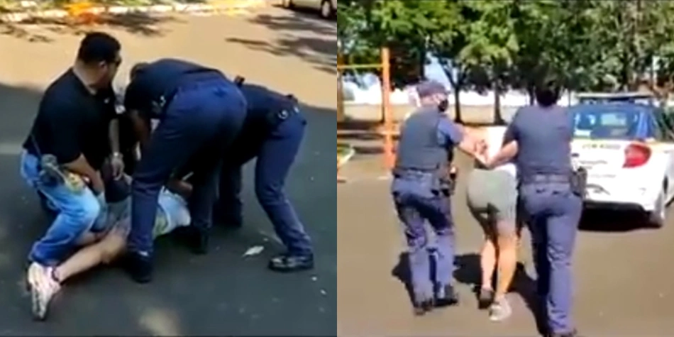 Mulher sendo presa pela Guarda Municipal de Araraquara