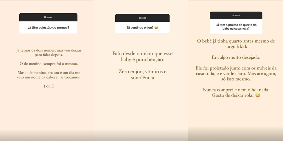 Respostas à caixinha de perguntas no stories de Gabi Pinho