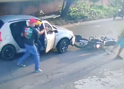 Câmera flagra PM sendo atropelado e baleado por bandidos em Teresina