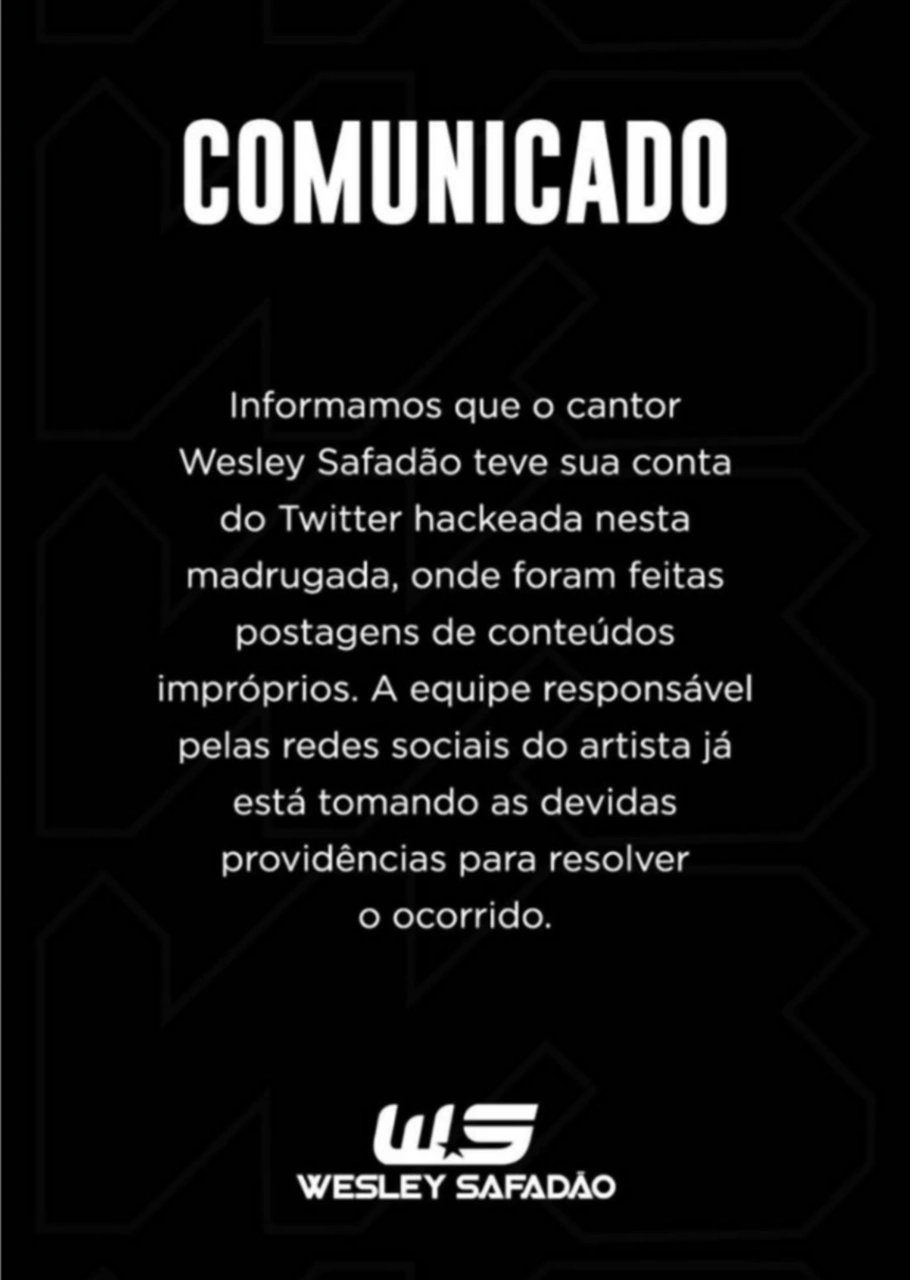 Comunicado foi lançado no Instagram do artista