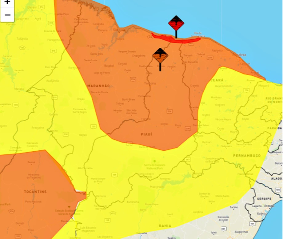 Inmet emite alerta vermelho de chuvas intensas para o litoral do Piauí
