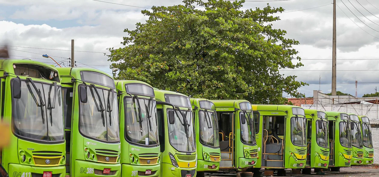Ônibus parados na garagem da transcol