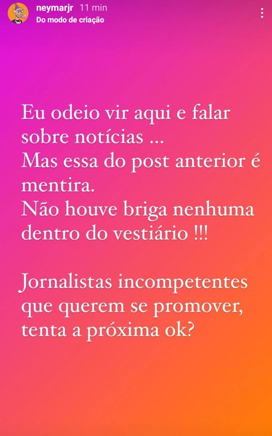 Postagem nos stories do craque, que desmente a confusão com o goleiro do PSG