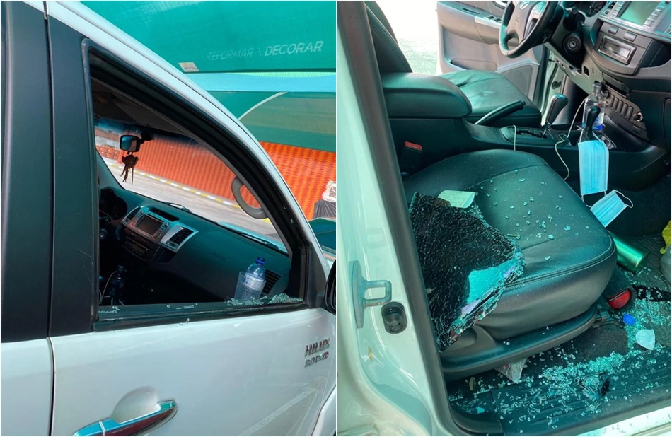 Carro da servidora pública Andressa Maria após ação dos criminosos