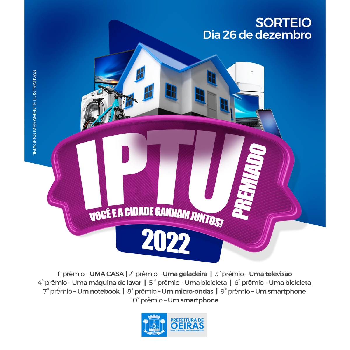 Com campanha IPTU Premiado 2022, Prefeitura de Oeiras sorteará casa e mais nove prêmios