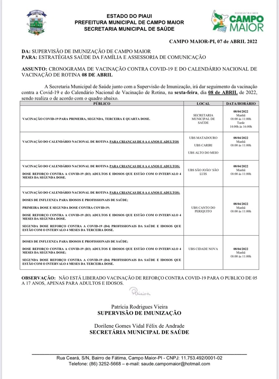 Detalhes da vacinação nesta sexta-feira em Campo Maior