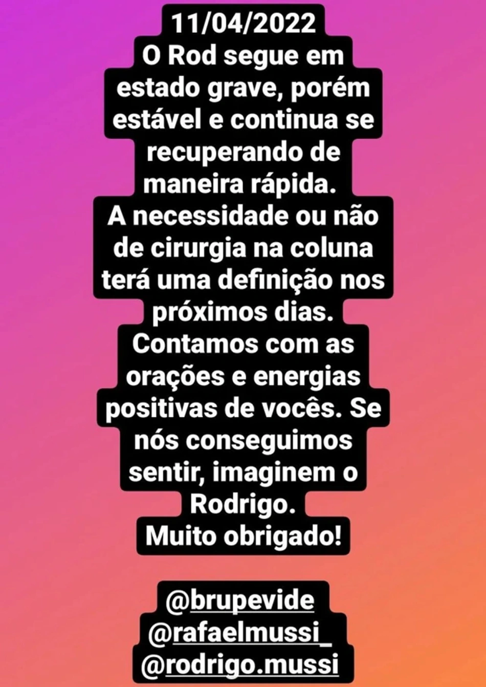 Diogo disse que médicos estão avaliando se Rodrigo Mussi precisa de nova cirurgia
