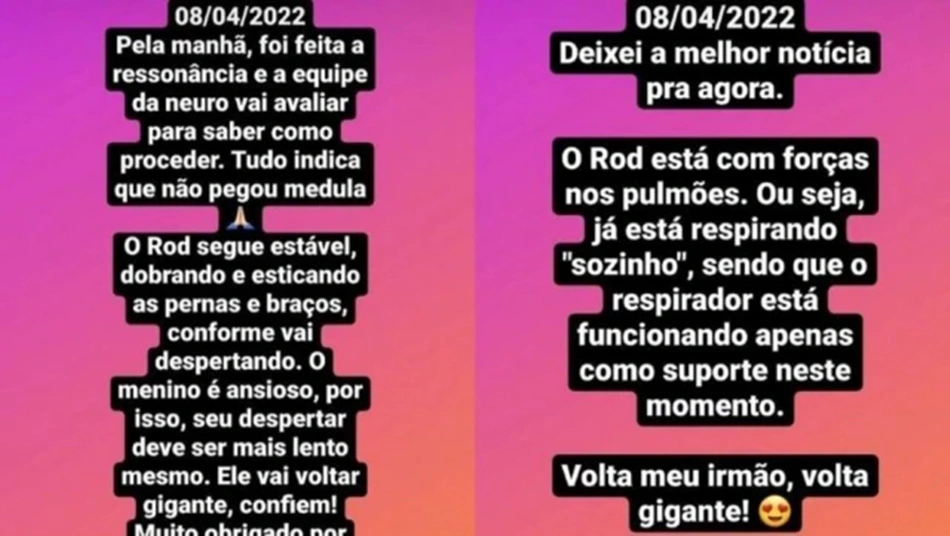 Diogo Mussi atualiza sobre estado de saúde de Rodrigo Mussi