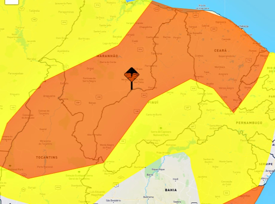 Inmet emite alerta de chuvas intensas para 133 cidades do Piauí