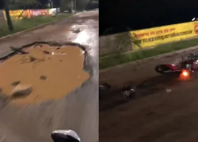 Motociclista fica ferido após cair em buraco na Avenida Gil Martins