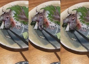 Prints do vídeo em que o peixe ataca o hashi do cliente em restaurante japonês