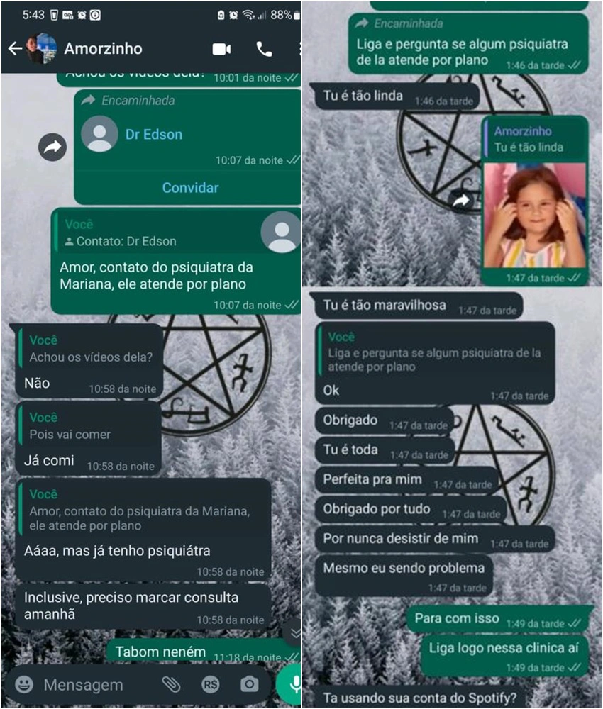 Conversas divulgadas pela namorada de Lucas Vinícius