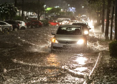 Forte chuva deixa Avenida Raul Lopes alagada