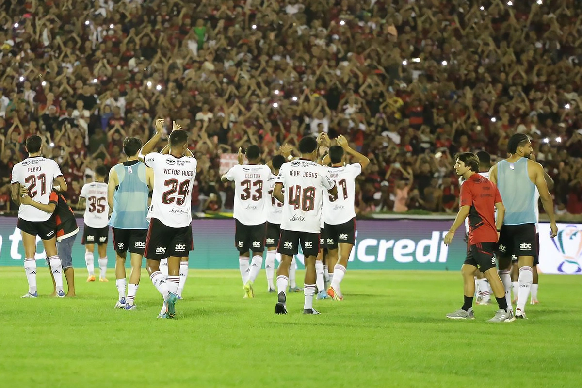 Jogadores comemorando com a torcida