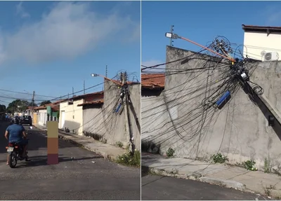 Poste quebrado no bairro Saci