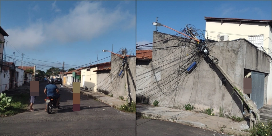 Poste quebrado no bairro Saci