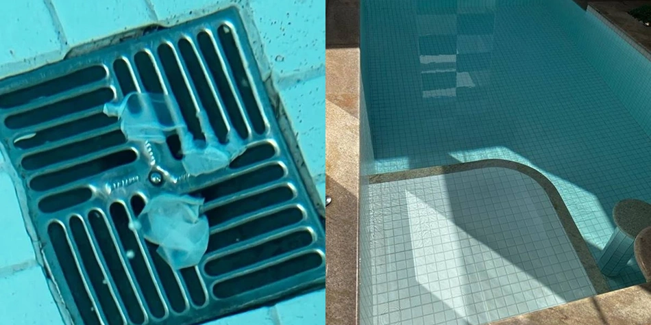Preservativos encontrados pelo casal na piscina do motel