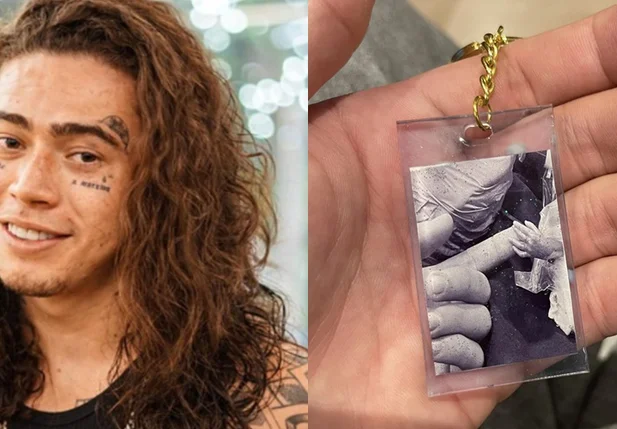 Whindersson exibindo chaveiro em homenagem ao filho