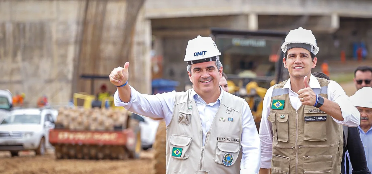 Ciro Nogueira e Marcelo Sampaio na obra do viaduto do Mercado do Peixe