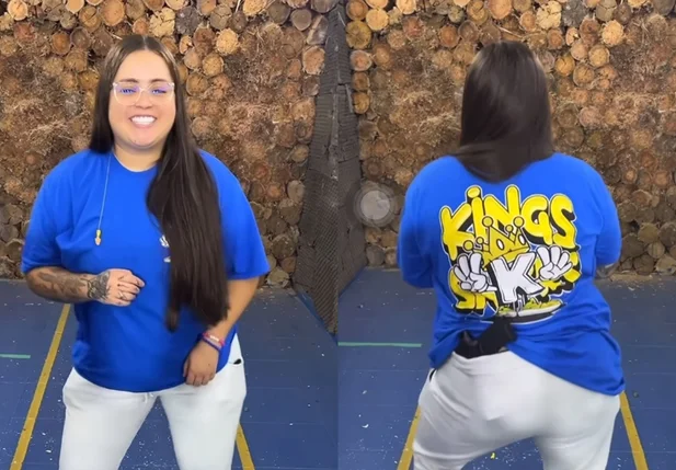 Hagda Kerolayne fazendo dancinha com arma na cintura