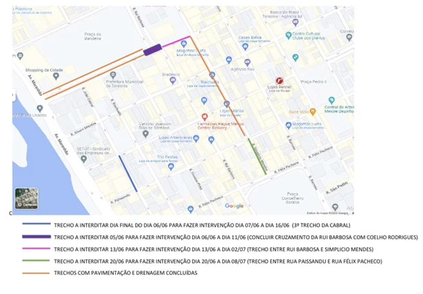 Interdições nas vias do centro de Teresina