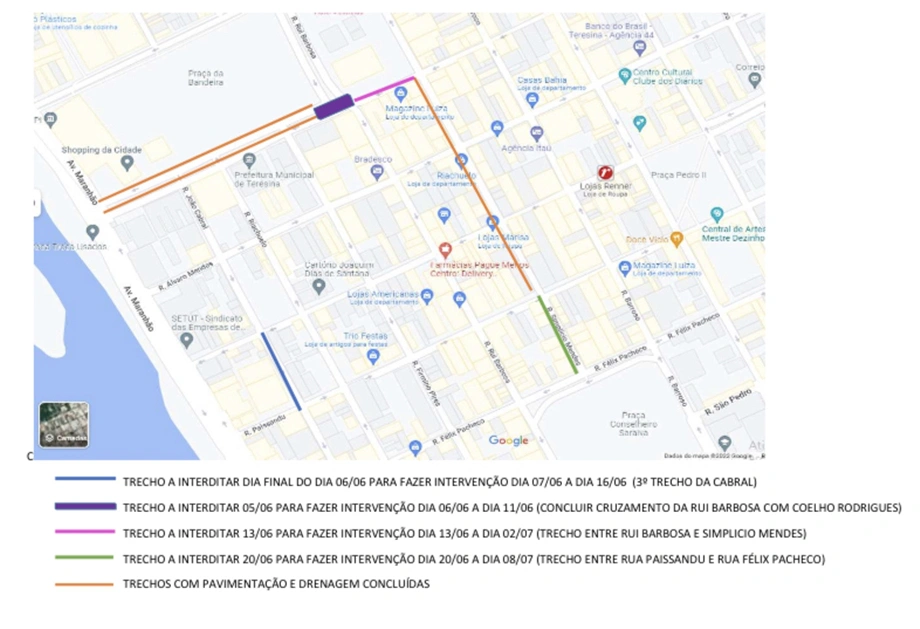 Interdições nas vias do centro de Teresina