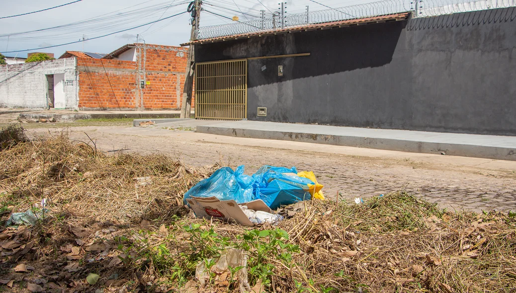 Lixo fica acumulado na frente das casas