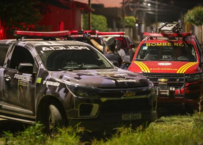 Polícia Militar e bombeiros no local