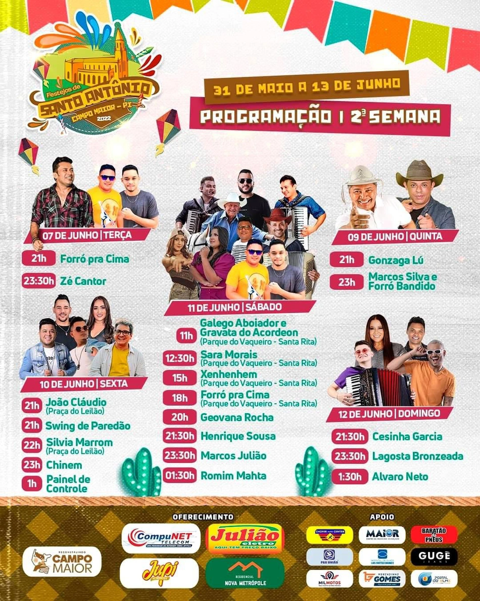 Prefeitura divulga atrações da 2ª semana do Festejo de Santo Antônio