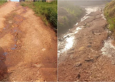 Rua esburacada em residencial no bairro Angelim