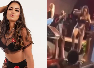 Allane Lopes em queda de palco no show em São Francisco do Piauí