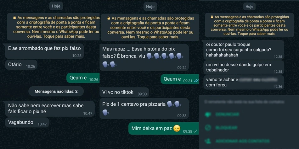 Ameaças que Paulo Vitor recebeu no WhatsApp
