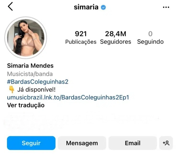 Conta de Simaria no Instagram