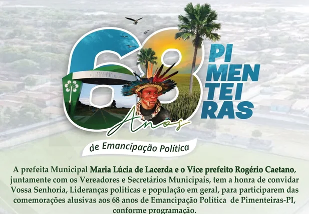 Convite de Comemoração de Emancipação Política - Pimenteiras - PI