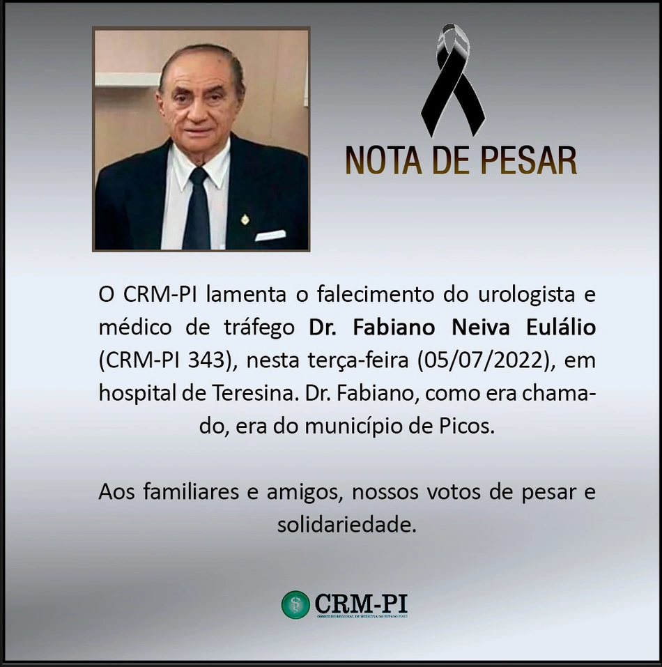 CRM-PI lamenta morte do médico Fabiano Neiva Eulálio