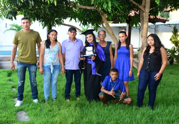 Doriete (de blusa florida), Georgina (de capelo), Doraci (de óculos), Jaqueline (de vestido azul), Lucas (de camisa azul) e Milena (de blusa preta).