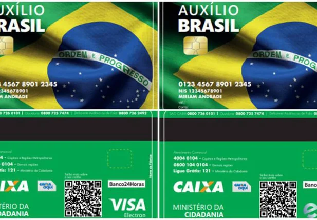 Modelos dos novos cartões do Auxílio Brasil