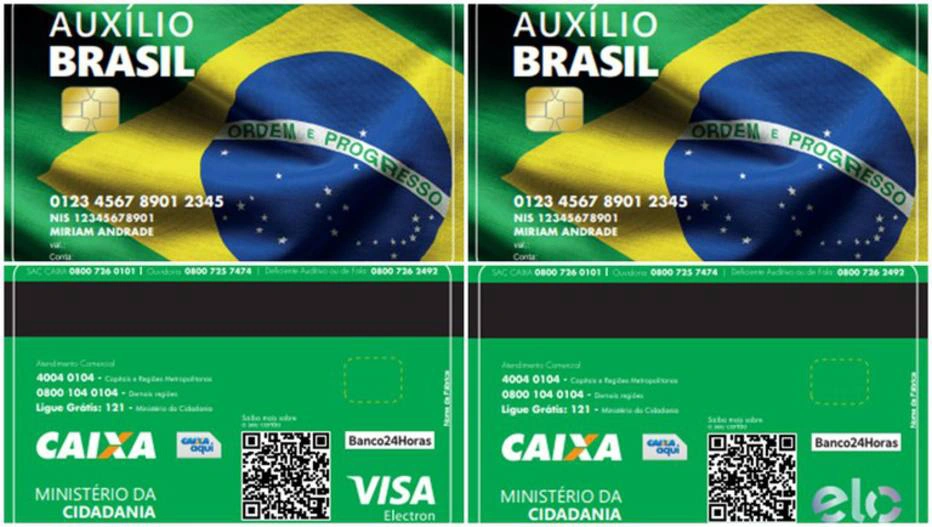Modelos dos novos cartões do Auxílio Brasil