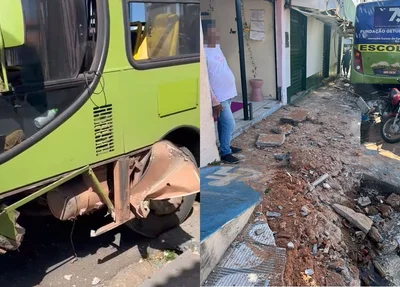 Ônibus invade calçada de lojas no Morada Nova