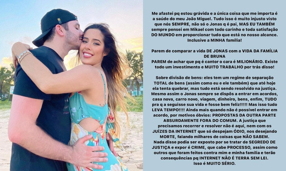 Pronunciamento da atual esposa de Jonas Esticado no Instagram