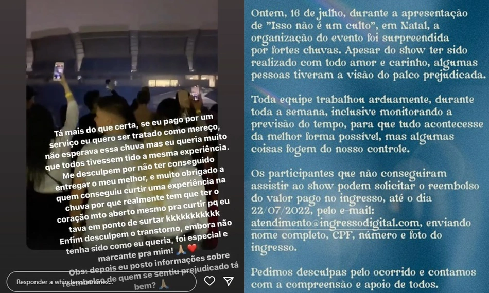 Stories de Whindersson sobre o show em Natal
