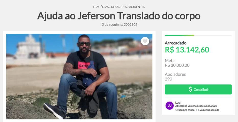 Vaquinha solidária para ajudar no Translado de Jefferson