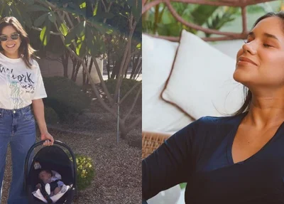 Gabi Pinho e filha recém-nascida