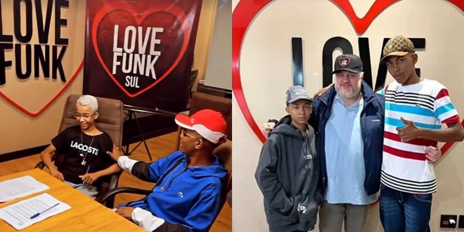 Mario MC e Menor ADR assinando contrato com a produtora Love Funk